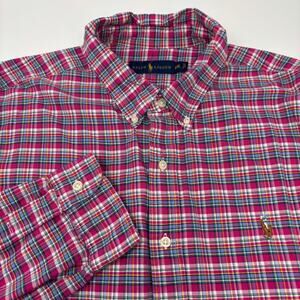 Ralph Lauren 2XL Pink Green Blue Plaid Multicolor Long Sleeve Button Down Shirt